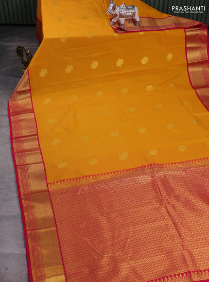 Mustard Yellow & Pink Semi Kanchipram Silk - Buttas
