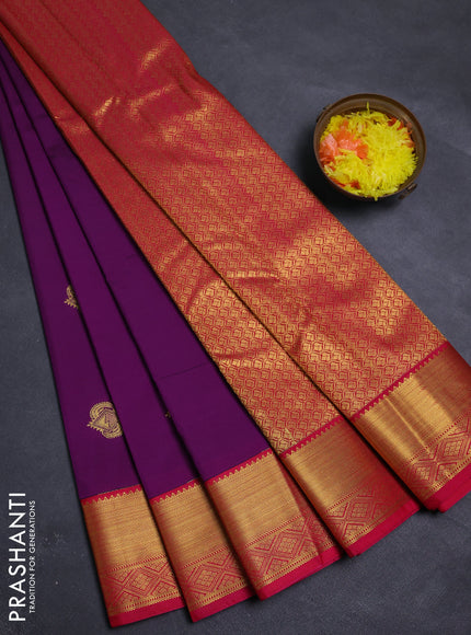 Purple & Pink Semi Kanchipram Silk - Buttas