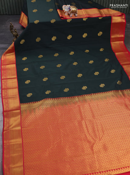 Bottle Green & Pink Semi Kanchipram Silk - Buttas