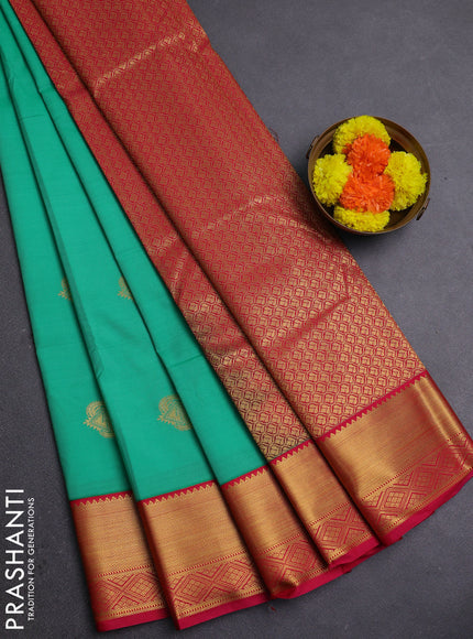 Green & Pink Semi Kanchipram Silk - Buttas