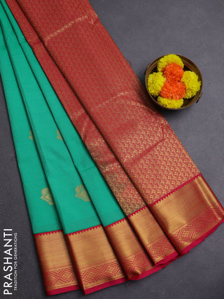 Green & Pink Semi Kanchipram Silk - Buttas