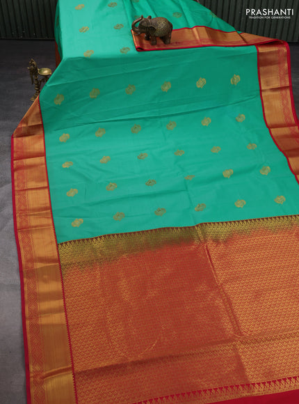 Green & Pink Semi Kanchipram Silk - Buttas
