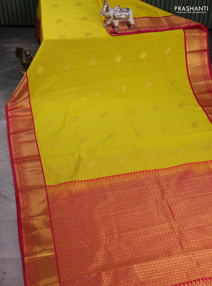 Lime Green & Pink Semi Kanchipram Silk - Buttas