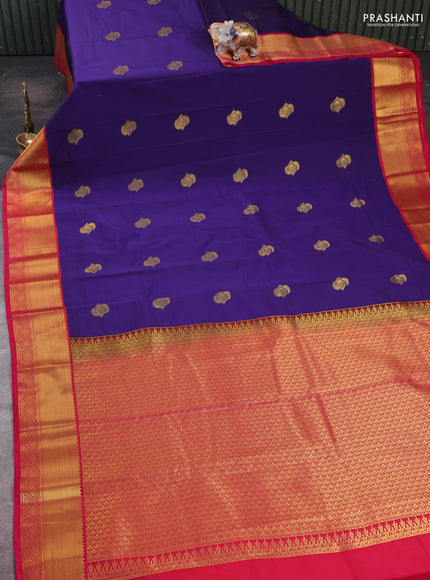 Blue & Pink Semi Kanchipram Silk - Buttas