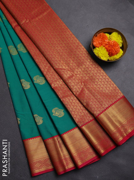 Green & Pink Semi Kanchipram Silk - Buttas
