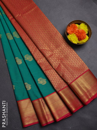 Green & Pink Semi Kanchipram Silk - Buttas