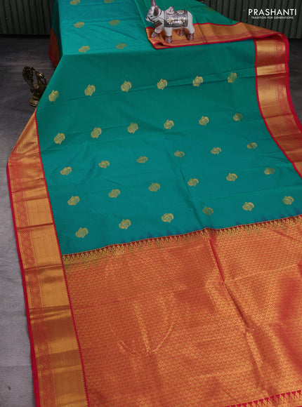 Green & Pink Semi Kanchipram Silk - Buttas