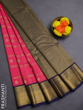 Pink & Navy Blue Semi Kanchipram Silk - Checks