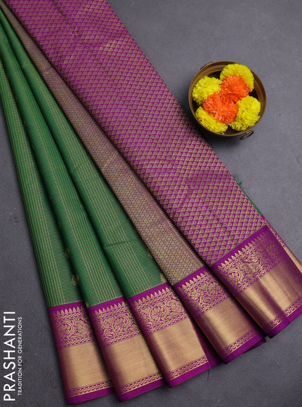 Green & Magenta Pink Semi Kanchipram Silk - Checks
