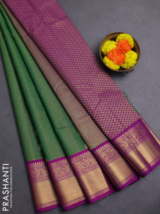 Green & Magenta Pink Semi Kanchipram Silk - Checks