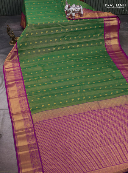 Green & Magenta Pink Semi Kanchipram Silk - Checks