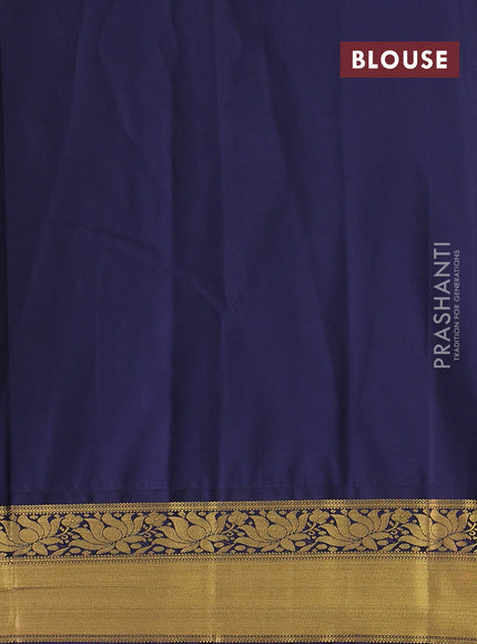 Beige & Navy Blue Semi Kanchipram Silk - Checks