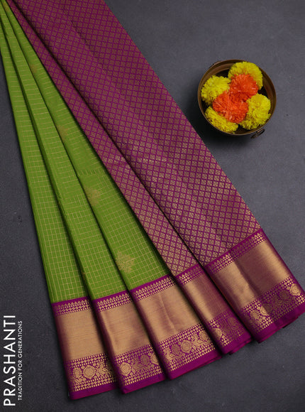 Lime Green & Pink Semi Kanchipram Silk - Checks