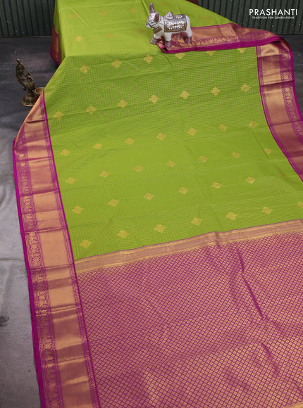 Lime Green & Pink Semi Kanchipram Silk - Checks