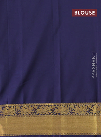 Cream & Navy Blue Semi Kanchipram Silk - Checks