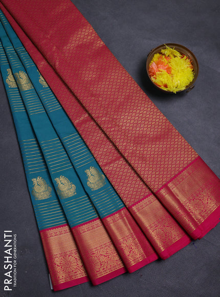 Teal Green & Pink Semi Kanchipram Silk - Checks