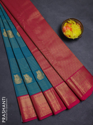 Teal Green & Pink Semi Kanchipram Silk - Checks