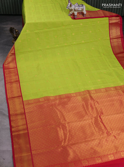 Fluorescent Green & Pink Semi Kanchipram Silk - Checks