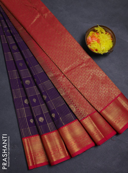 Violet & Pink Semi Kanchipram Silk - Checks