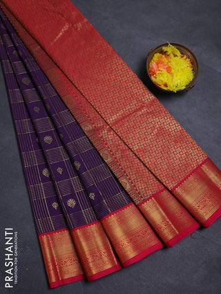 Violet & Pink Semi Kanchipram Silk - Checks