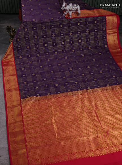 Violet & Pink Semi Kanchipram Silk - Checks