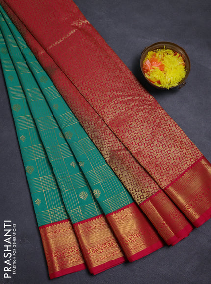 Green & Pink Semi Kanchipram Silk - Checks