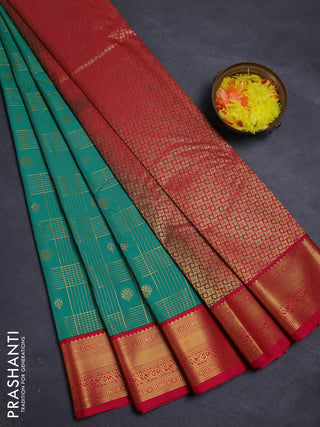 Green & Pink Semi Kanchipram Silk - Checks