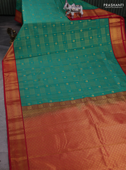 Green & Pink Semi Kanchipram Silk - Checks