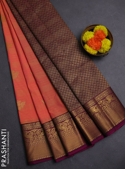 Orange & Pink Semi Kanchipram Silk - Buttas
