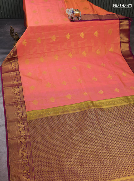 Orange & Pink Semi Kanchipram Silk - Buttas