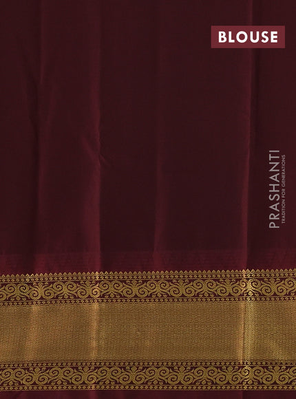 Fluorescent Green & Coffee Brown Semi Kanchipram Silk - Checks