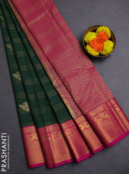 Bottle Green & Pink Semi Kanchipram Silk - Buttas