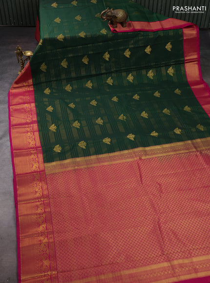 Bottle Green & Pink Semi Kanchipram Silk - Buttas