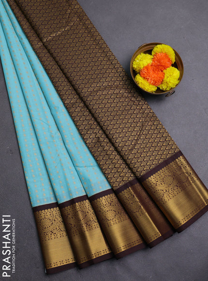 Teal Blue & Coffee Brown Semi Kanchipram Silk - Self Emboss