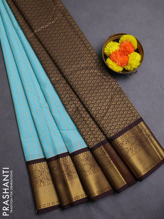 Teal Blue & Coffee Brown Semi Kanchipram Silk - Self Emboss