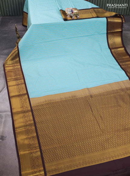 Teal Blue & Coffee Brown Semi Kanchipram Silk - Self Emboss