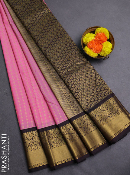 Pink & Coffee Brown Semi Kanchipram Silk - Self Emboss
