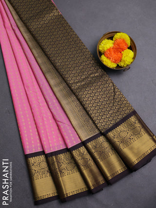 Pink & Coffee Brown Semi Kanchipram Silk - Self Emboss
