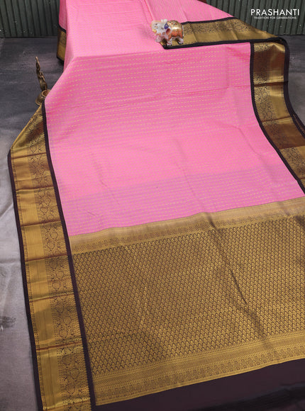Pink & Coffee Brown Semi Kanchipram Silk - Self Emboss