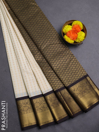 Off White & Coffee Brown Semi Kanchipram Silk - Self Emboss
