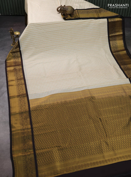 Off White & Coffee Brown Semi Kanchipram Silk - Self Emboss