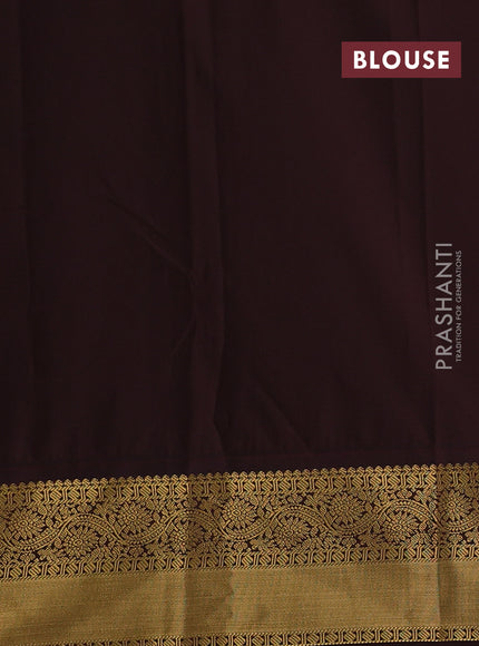 Lime Green & Coffee Brown Semi Kanchipram Silk - Self Emboss