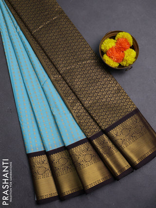 Aqua Blue & Coffee Brown Semi Kanchipram Silk - Self Emboss