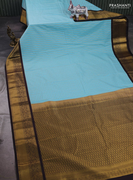 Aqua Blue & Coffee Brown Semi Kanchipram Silk - Self Emboss