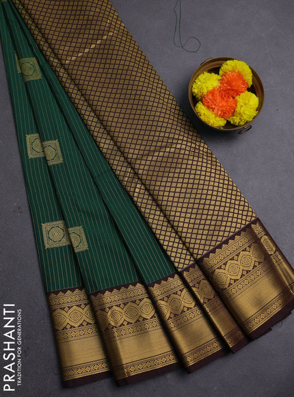 Green & Coffee Brown Semi Kanchipram Silk - Buttas