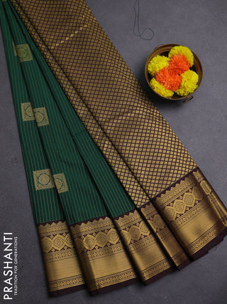 Green & Coffee Brown Semi Kanchipram Silk - Buttas