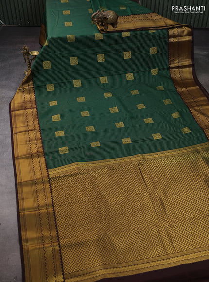 Green & Coffee Brown Semi Kanchipram Silk - Buttas
