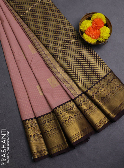 Peach & Coffee Brown Semi Kanchipram Silk - Buttas