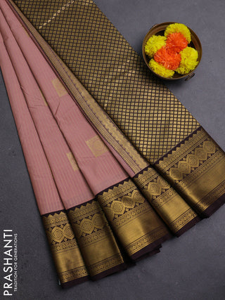 Peach & Coffee Brown Semi Kanchipram Silk - Buttas