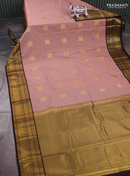 Peach & Coffee Brown Semi Kanchipram Silk - Buttas